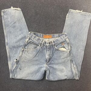 Wrangler FR Riggs Workwear Jeans Mens 30 Light Wash Relaxed Straight Leg Denim